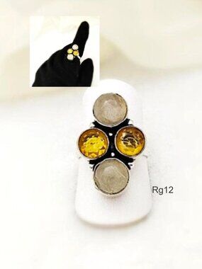 Gem Ring Natural Golden Rutile.Citrine 925 Silver